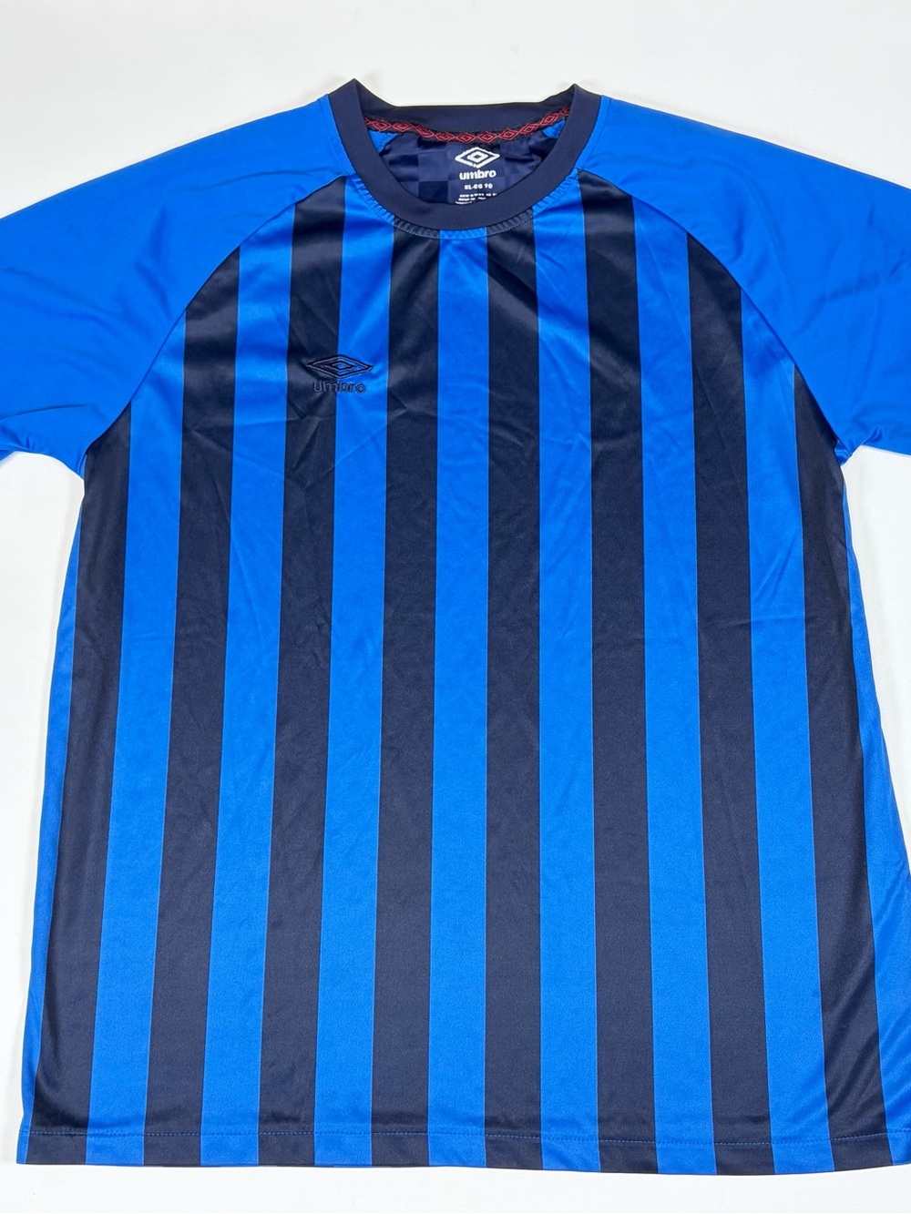 UMBRO BLUE BLACK DARK NAVY STRIPED SOCCER MENS XL ATHLETIC PERFORMANCE SHIRT